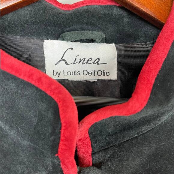 Womens Suede Jacket Black Red Floral Medium Linea by Louis Dell’Olio - Picture 8 of 12